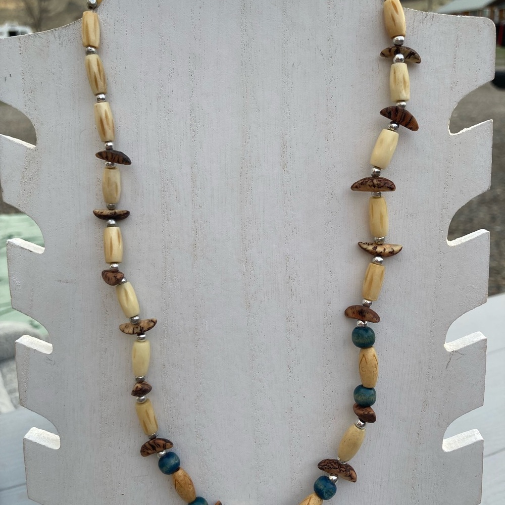 Natural Beaded Necklace with Earthy Tones 21” long - Picture 2 of 9